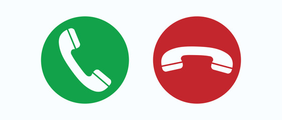  green and red phone icons for call answer and hang up isolated on white background.