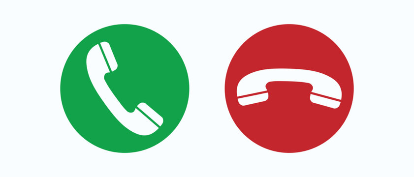  green and red phone icons for call answer and hang up isolated on white background.