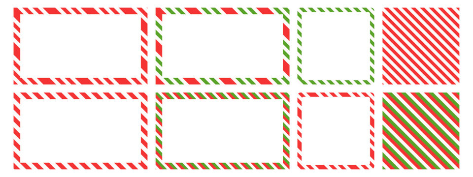 Christmas candy cane frame set. Red, white, and green lollipop borders for holiday banners, gift tags.