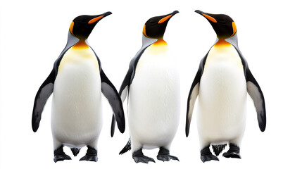 Fototapeta premium Three penguins displayed against white background
