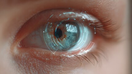 Close-up of an eye with a futuristic interface.