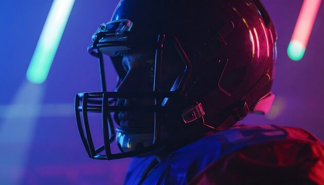 American Football Player in Neon Light Portrait