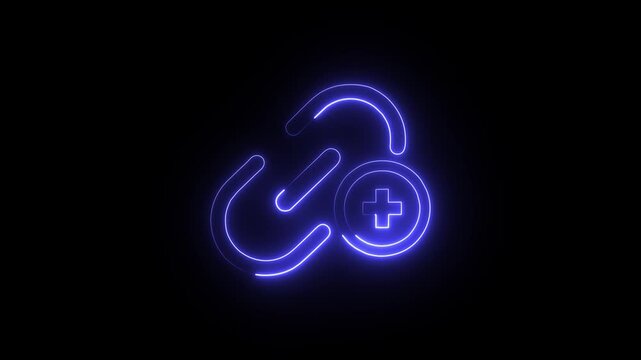 Add hyperlink icon neon glowing light effect animation on black background .4k HD motion animation concept .