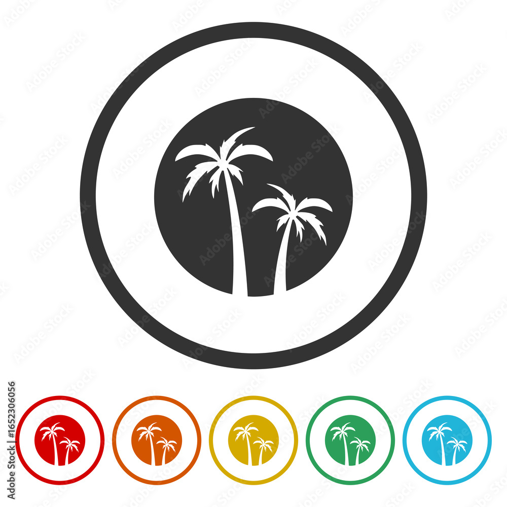 Poster palm tree circle icon. set icons in color circle buttons
