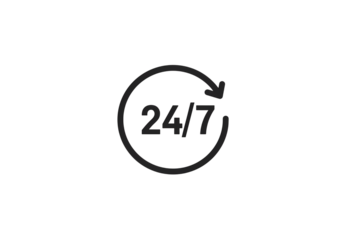 24/7 Availability Icon: Circular Design on Black Background isolated on transparent background