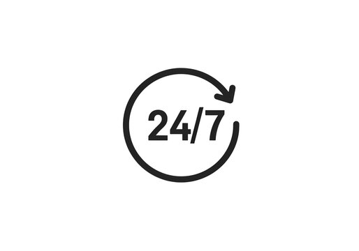 24/7 Availability Icon: Circular Design on Black Background isolated on transparent background