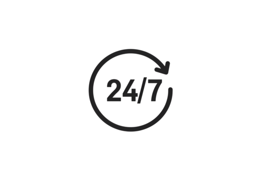 24/7 Availability Icon: Circular Design on Black Background isolated on transparent background