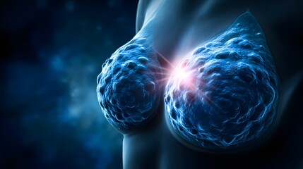 Detailed medical illustration of a breast with abnormal tissue.