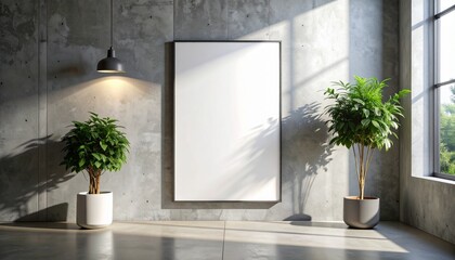 コンクリートの壁に寄り添う、シンプルで美しいポスターフレームGenerated image