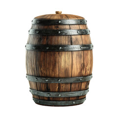Fototapeta premium Wooden barrel with metal bands aged texture isolated