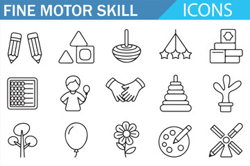Fototapeta premium Fine Motor Skill Icons: Pencil, Blocks, Abacus, and Developmental Toys