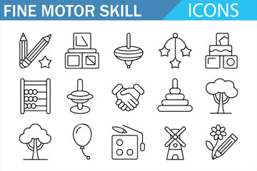 Obraz premium Fine Motor Skill Icons: Pencil, Blocks, Abacus, Toys, and Development Tools