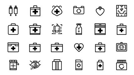A collection of medical and health related icons arranged in a grid pattern for easy access