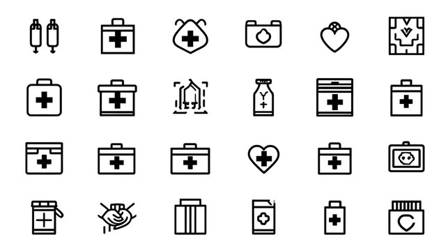 A collection of medical and health related icons arranged in a grid pattern for easy access - Powered by Adobe