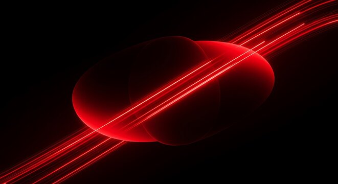 Abstract Futuristic Poster with Layered Elliptical Red Forms and Light Trails on Black Background