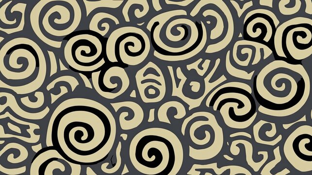 Abstract pattern of swirling circles and shapes in muted tones