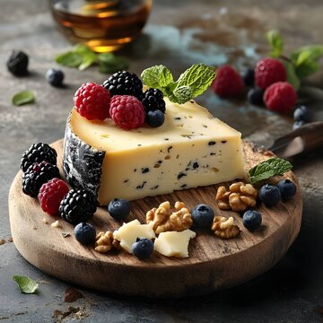 Cheese with raspberries and blackberries