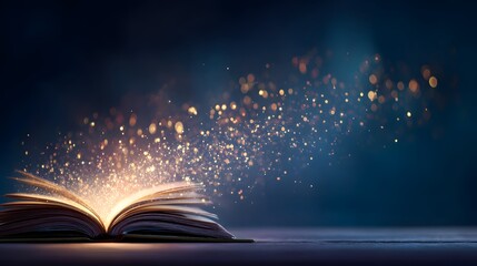 Open book with magical light effects.