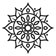 Intricate Black and White Mandala Design with Floral Elements