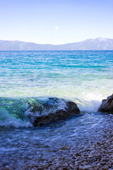 Coastal landscape with turquoise sea and rocks. Adriatic Sea in the morning, Croatia. 