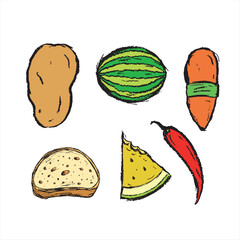 ILLUSTRATION SKETCH OF FRUITS, VEGETABLES, AND OTHER FOODS