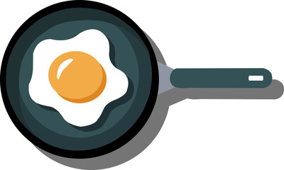 Fried egg in a pan isolated on white background, ready for breakfast