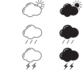 Weather Icons Set – Sun, Clouds, Rain, and Thunderstorm