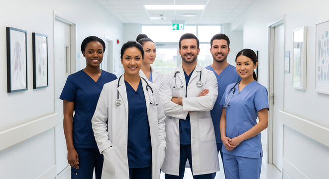 A successful and professional medical team of doctors and businesspeople in a hospital meeting