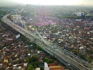 andung, West Java, Indonesia - August 17 2025: Aerial view of Pasupati Bridge (Jembatan Pasupati), an iconic cable-stayed bridge and landmark of Bandung city, connecting the northern and eastern part