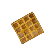 A watercolor illustration of a toasted Viennese waffle on a white background. The golden-brown, crispy texture is beautifully detailed, making it perfect for bakery, breakfast, or dessert themes
