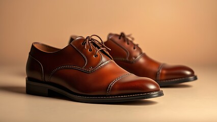 Handmade leather shoes displayed with meticulous craftsmanship on a neutral studio background.
