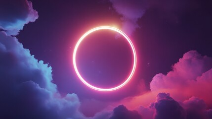 Obraz premium Glowing Circle In Pink And Purple Clouds Night Sky