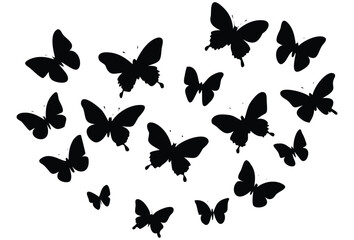 A collection of black butterfly shapes forming a heart silhouette