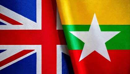イギリスとミャンマーの国旗。(UK flag and Myanmar flag.)
