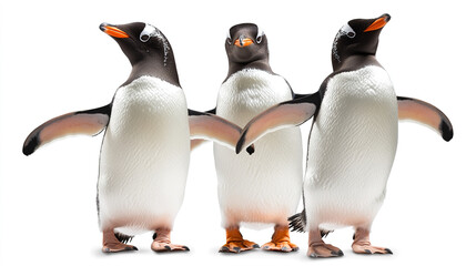 Obraz premium Three penguins displayed against white background