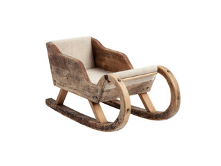 Rustic wooden sleigh with linen cushion christmas decoration winter holiday, Isolated On White Background, Png Transparent