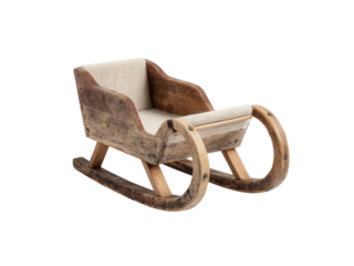 Rustic wooden sleigh with linen cushion christmas decoration winter holiday, Isolated On White Background, Png Transparent