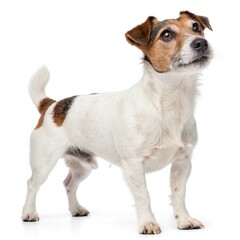 Jack Russell Terrier Standing Alert on White