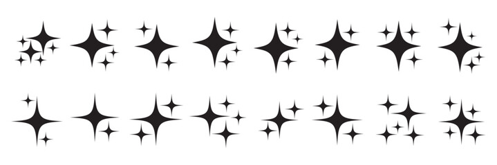 Star icons big set. Sparkles icons. Starburst and sunburst symbols. Twinkle stars collection. Shine star icons. Glitter. Vector illustration.