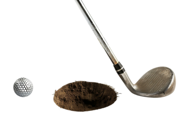 Minimal Golf Scene with Club and Hole on white background
