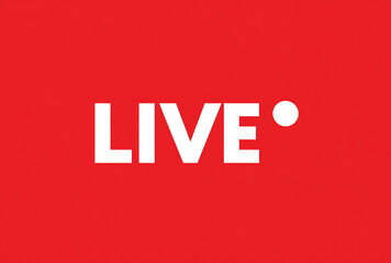 The word live in bold white typography on a vibrant red background with a small white dot
