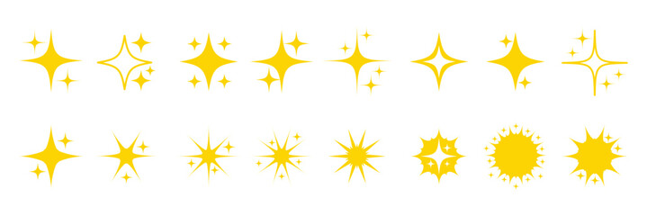 Star icons big set. Sparkles icons. Starburst and sunburst symbols. Twinkle stars collection. Shine star icons. Glitter. Vector illustration.