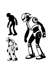 Futuristic Robot Silhouettes in Various Poses