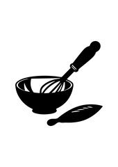Silhouette of Mixing Bowl with Whisk and Spatula