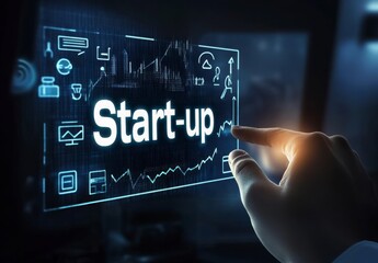 Hand Interacting With Glowing Data Screen