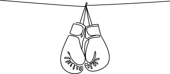 Hanging Boxing Gloves Minimalist Line Art Illustration.