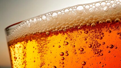 Refreshing beer served in a clear glass filled with bubbles on a sunny day at a backyard gathering