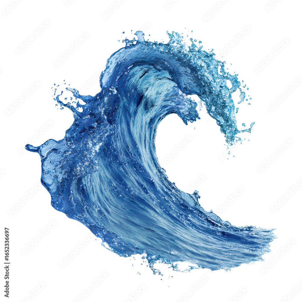Poster dynamic ocean wave crashing with vibrant blue hues captured in a flowing motion