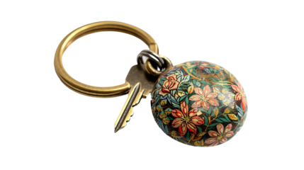 Artistic Keychain with Decorative Flower Motif on white background