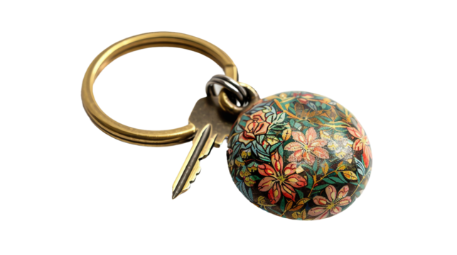 Artistic Keychain with Decorative Flower Motif on white background